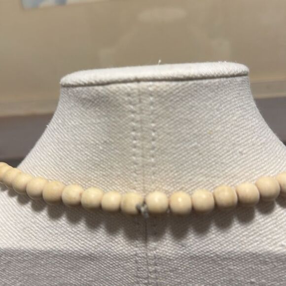 Rosary Necklace Long with Light Wood Beads & Natural Magnesite Stone Cross. - Picture 3 of 4